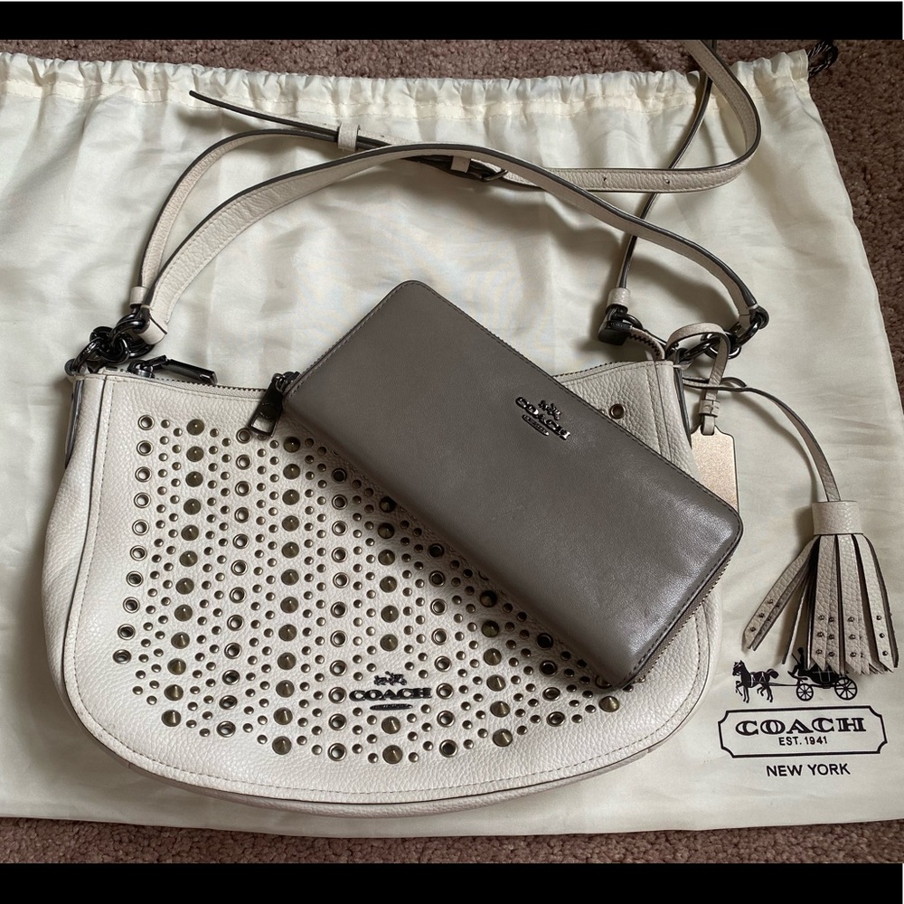 Coach Chelsea Studded White Purse 37036 & Wallet